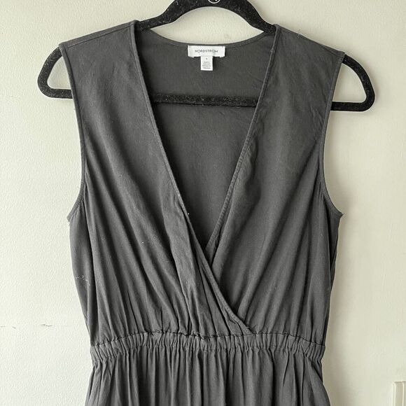 Nordstrom Black Linen Blend Sleeveless Wrap Midi Dress w/ Pockets, Size S - Picture 4 of 9